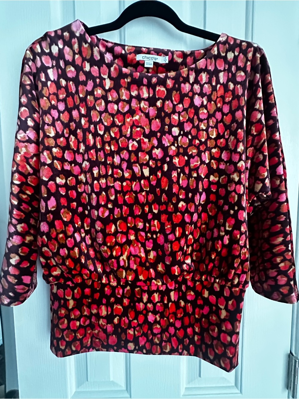 Chico's Red, Pink & Purple Printed 3/4 Sleeve Pullover